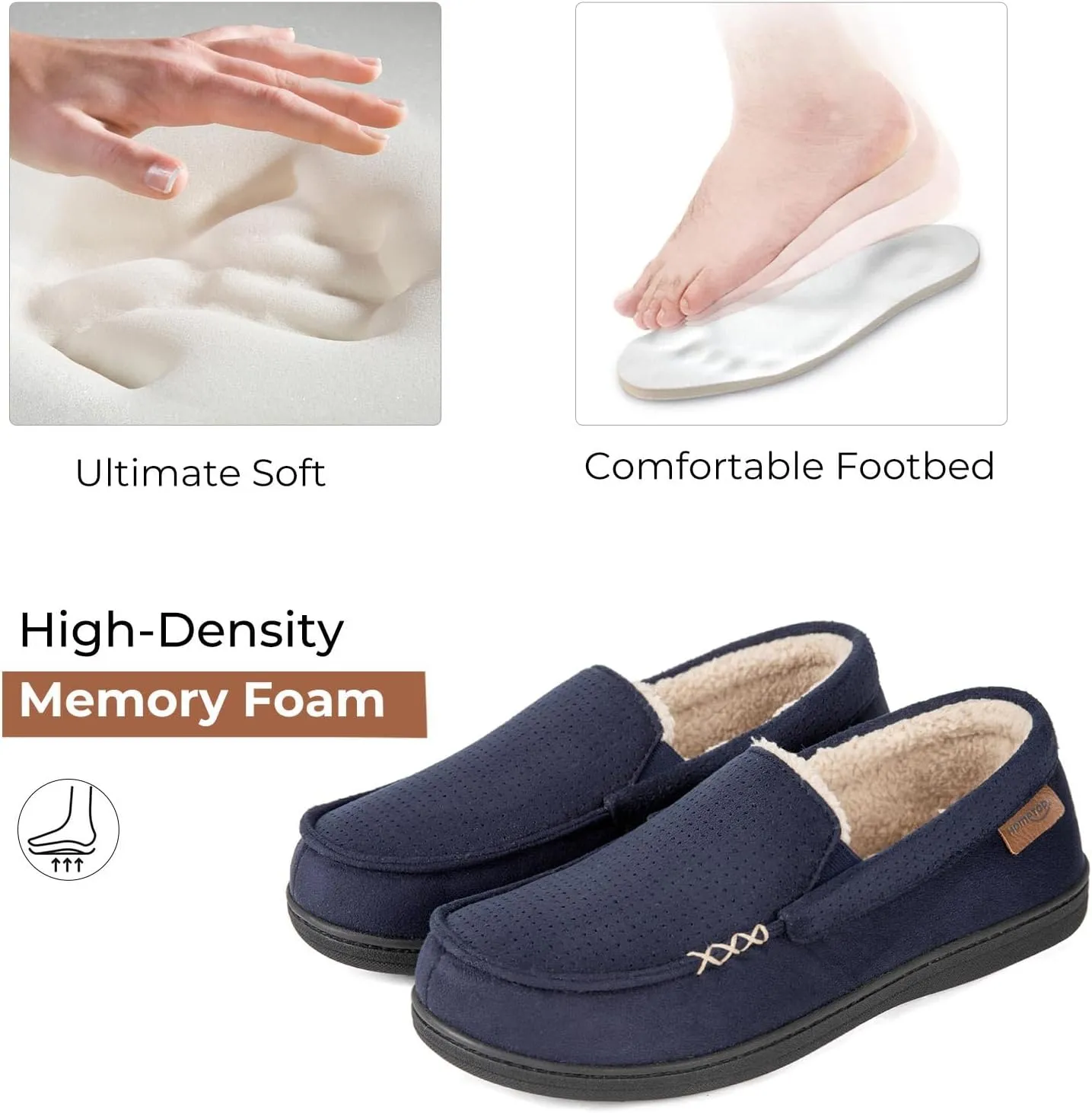 HomeTop Men's Classic Moccasin Slippers Comfy Memory Foam Indoor House Shoes