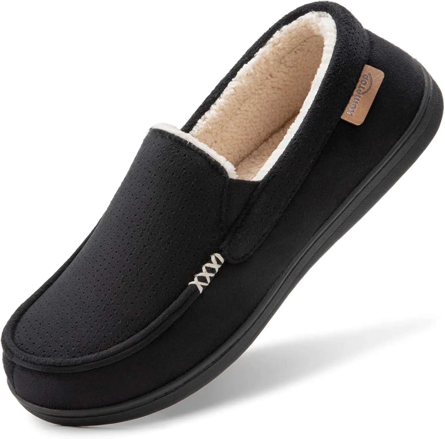 HomeTop Men's Classic Moccasin Slippers Comfy Memory Foam Indoor House Shoes