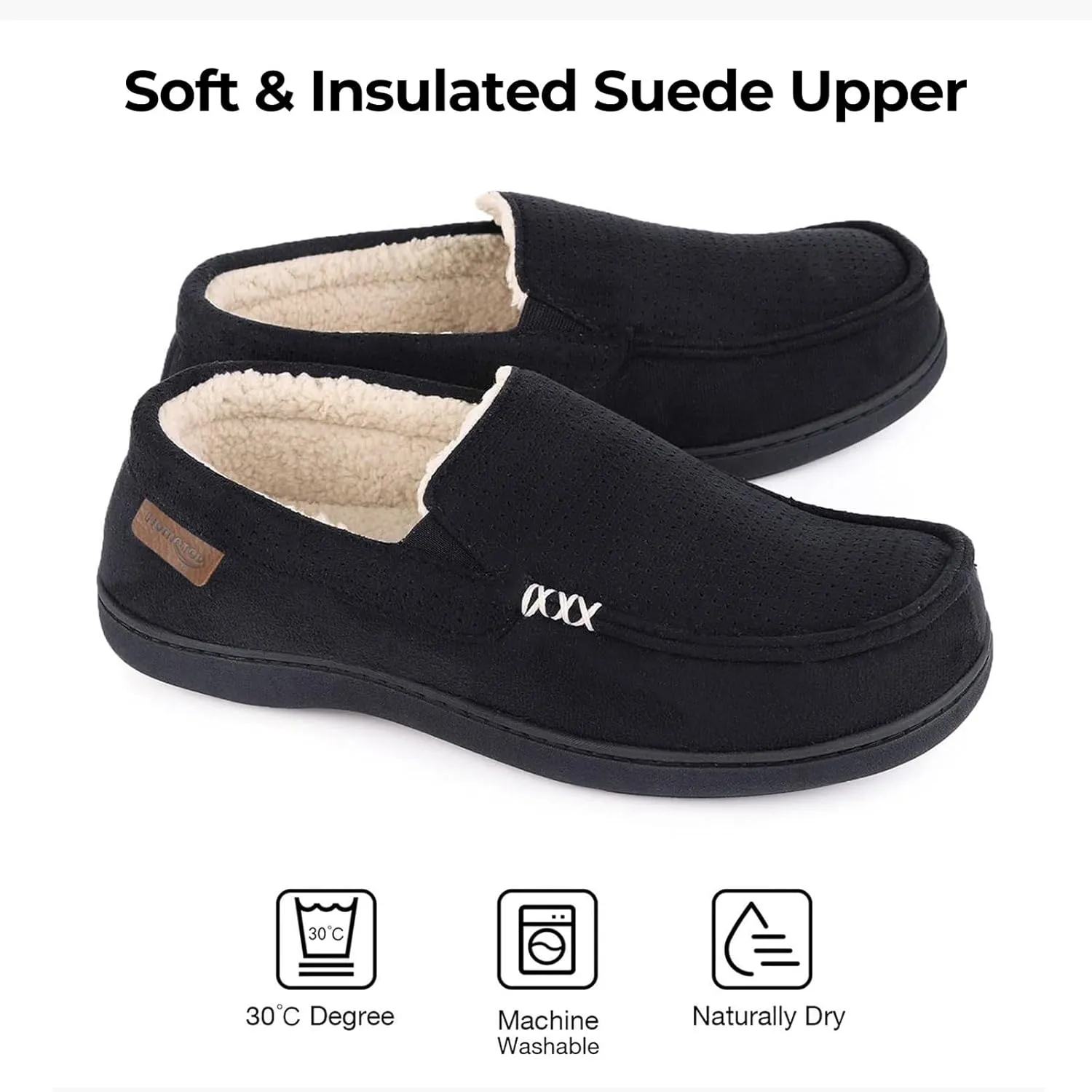 HomeTop Men's Classic Moccasin Slippers Comfy Memory Foam Indoor House Shoes