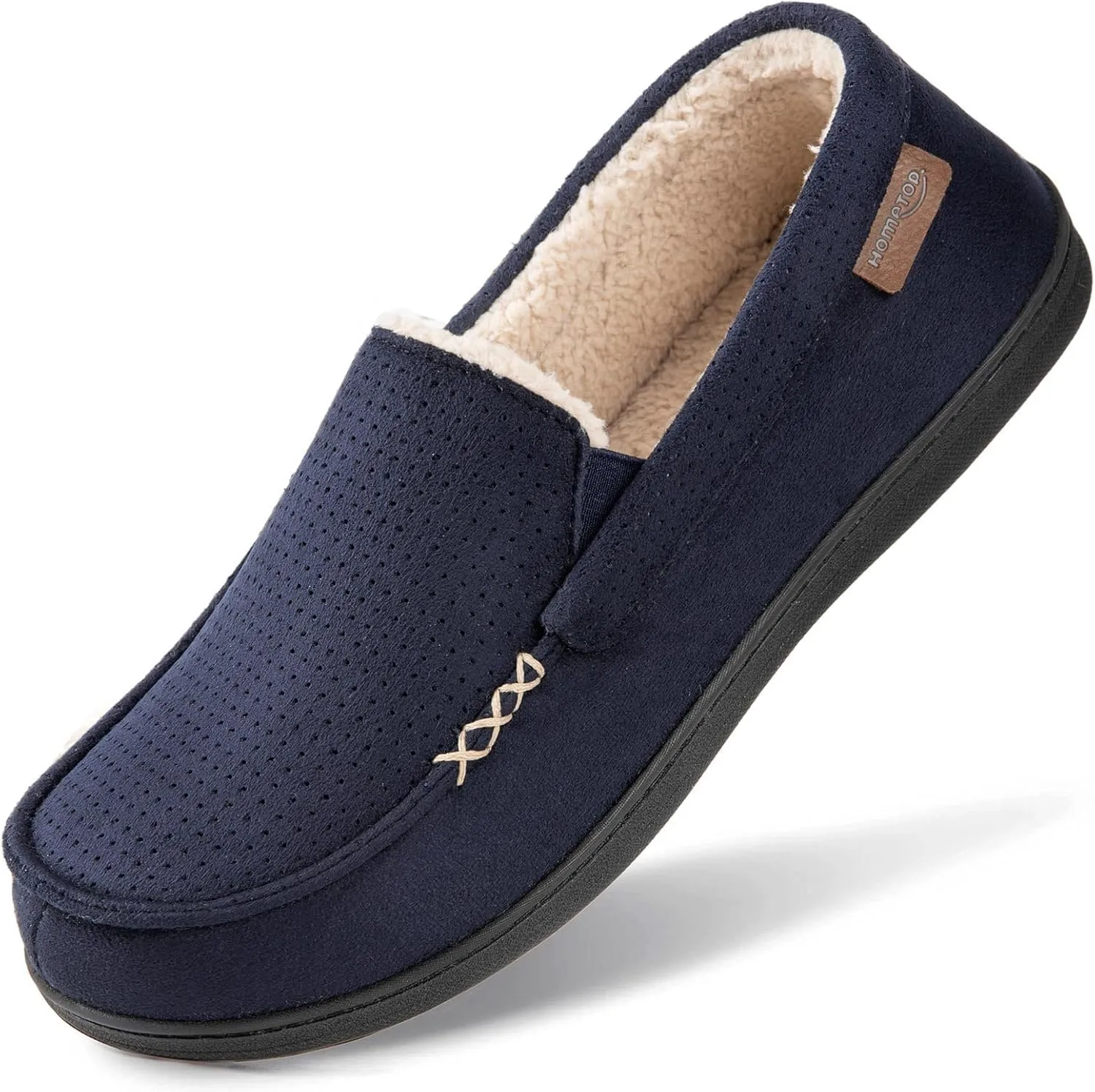 HomeTop Men's Classic Moccasin Slippers Comfy Memory Foam Indoor House Shoes