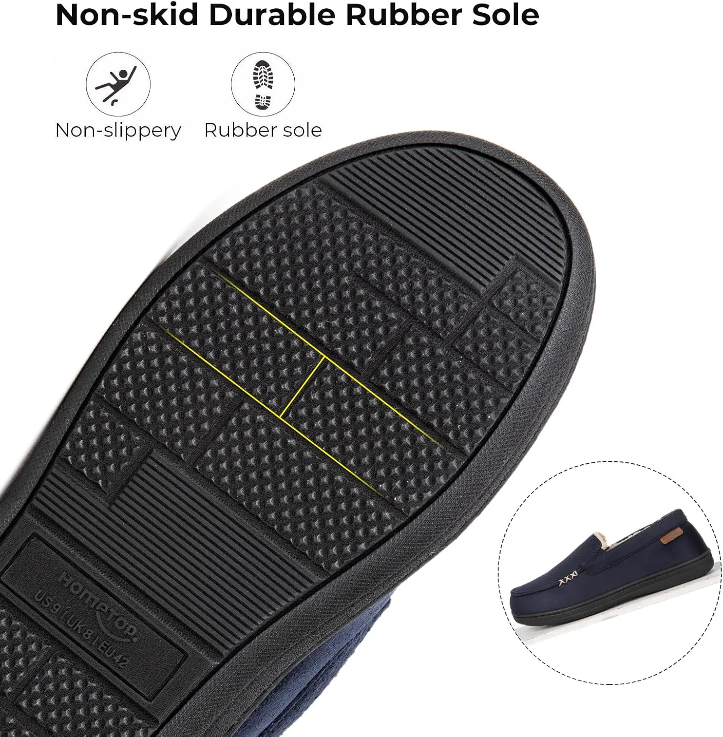 HomeTop Men's Classic Moccasin Slippers Comfy Memory Foam Indoor House Shoes