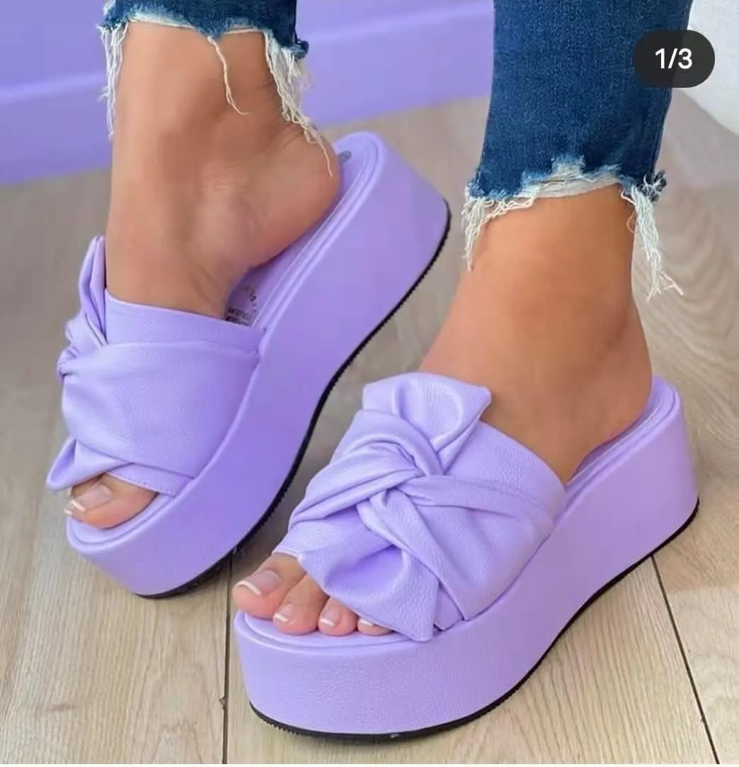 Hopomart Women's Slip-on Bow Flat Summer Beach Platform Ankle Strap Open Toe Wedge Sandals Braided Outdoor Casual Beach Shoes