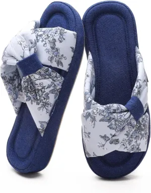 House Slippers for Women with Bow Comfy Indoor Open Toe Slides with Low Arch Support Rubber Sole for Summer