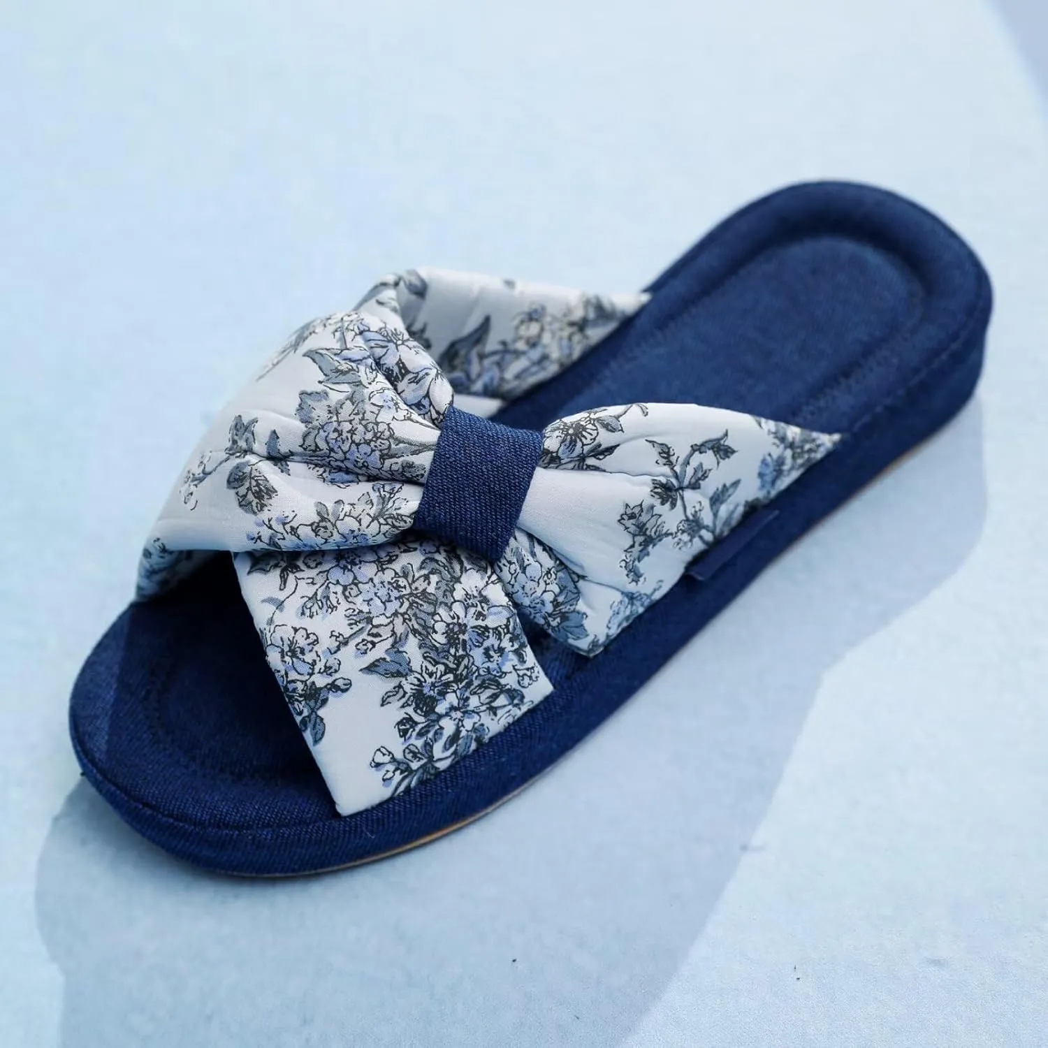 House Slippers for Women with Bow Comfy Indoor Open Toe Slides with Low Arch Support Rubber Sole for Summer