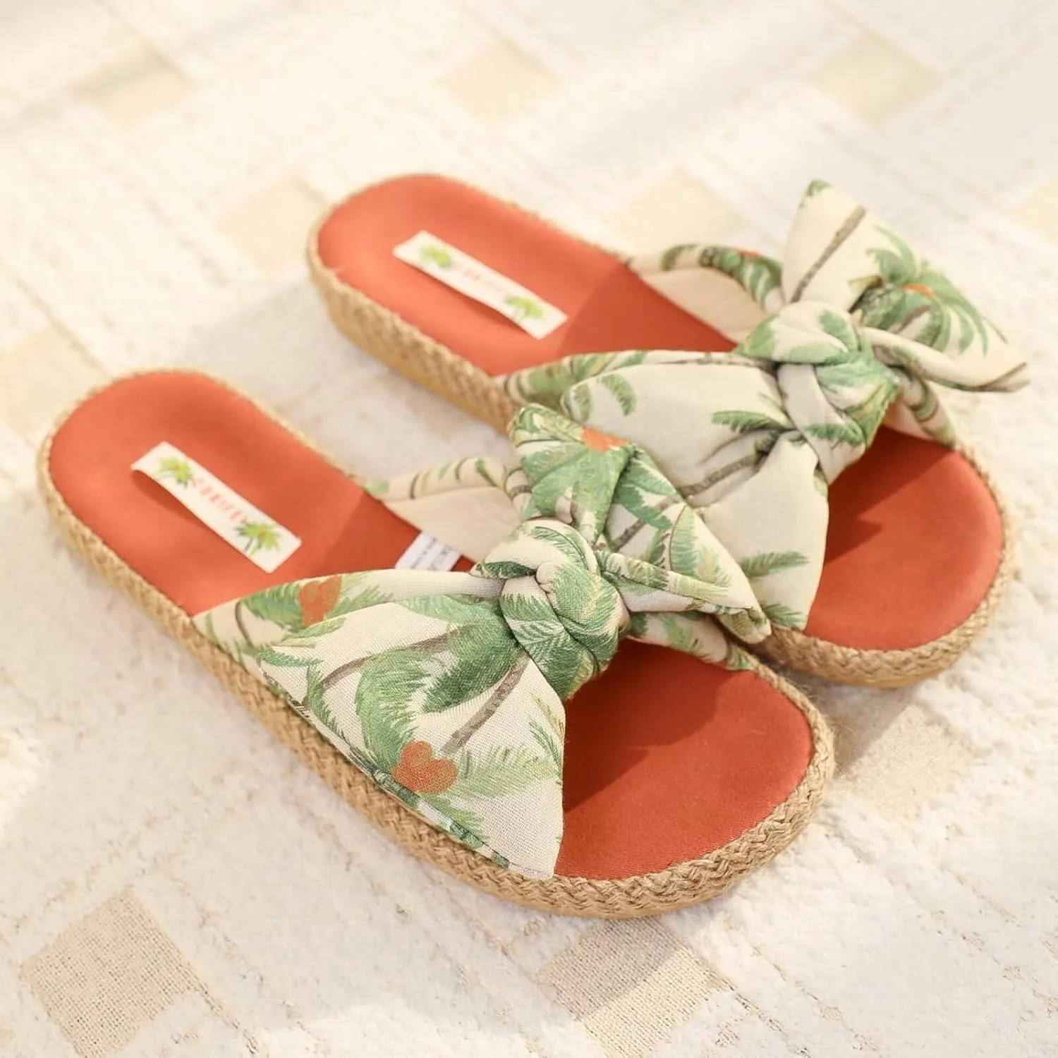 House Slippers for Women with Bow Comfy Indoor Open Toe Slides with Low Arch Support Rubber Sole for Summer