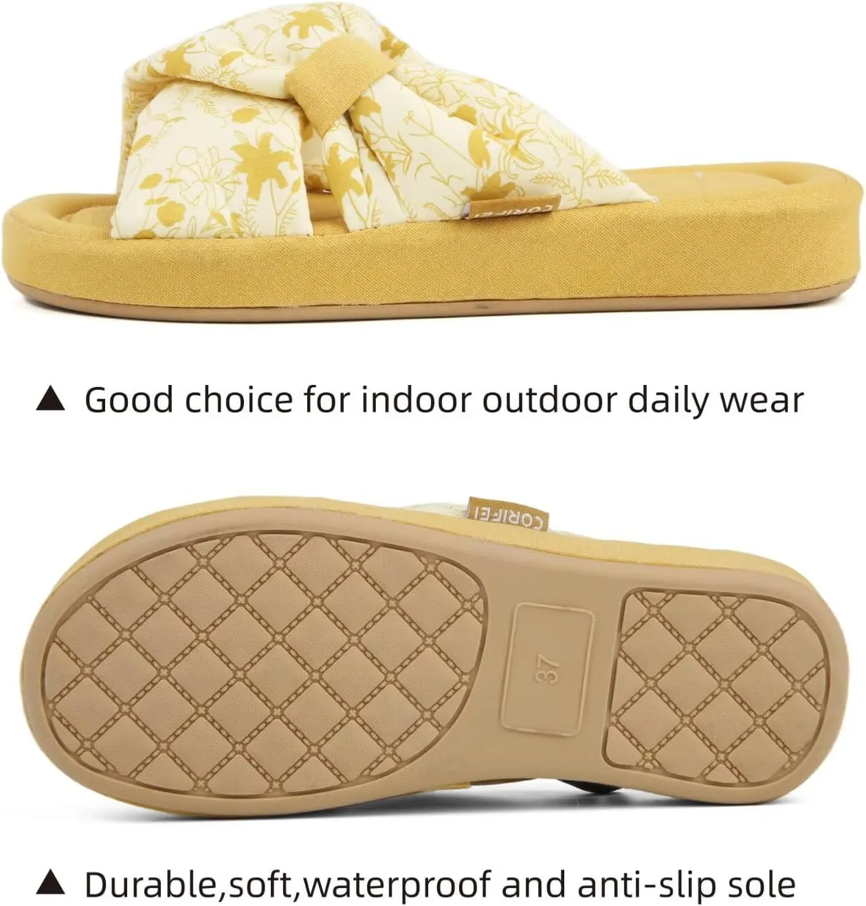 House Slippers for Women with Bow Comfy Indoor Open Toe Slides with Low Arch Support Rubber Sole for Summer