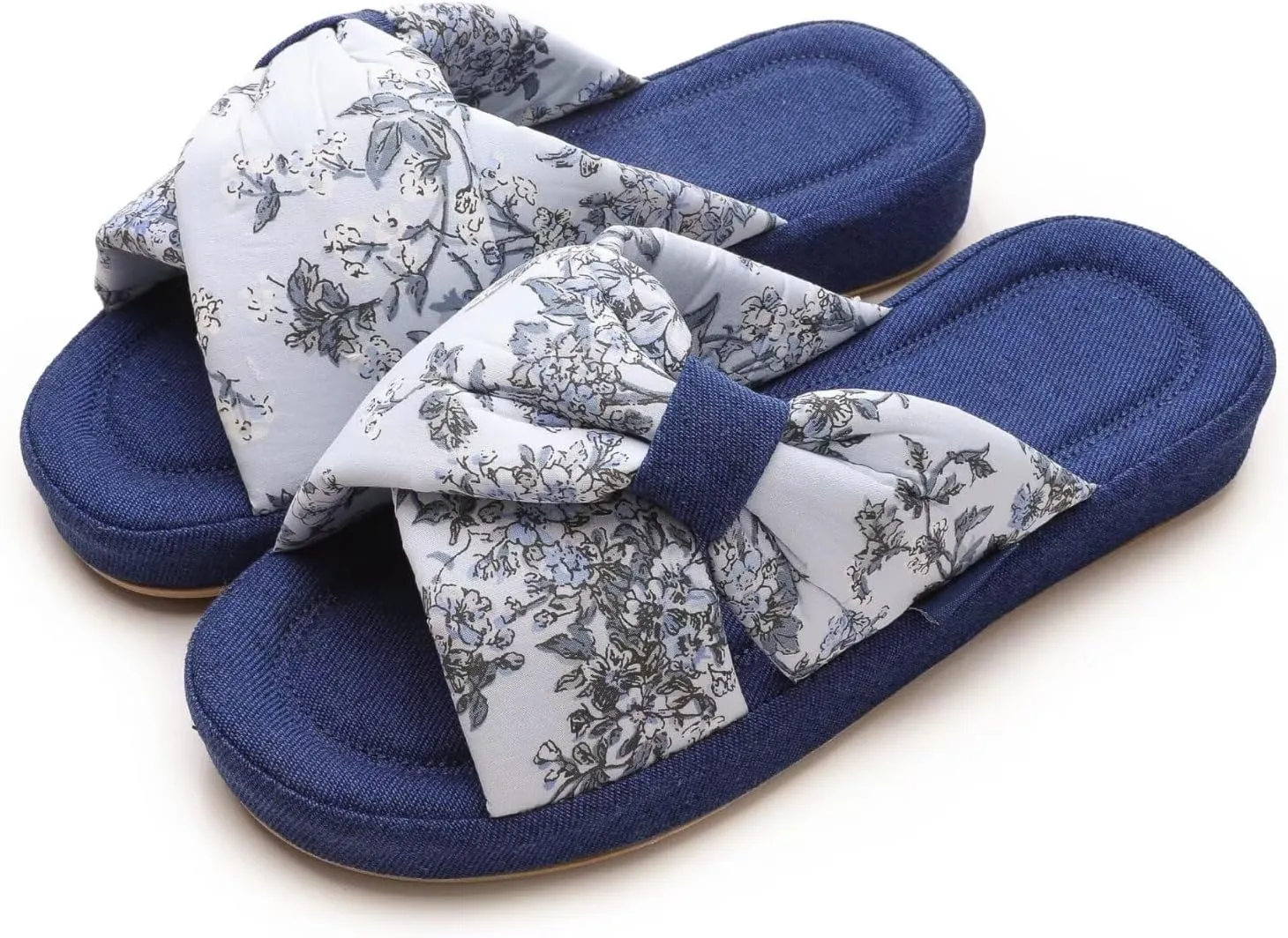 House Slippers for Women with Bow Comfy Indoor Open Toe Slides with Low Arch Support Rubber Sole for Summer