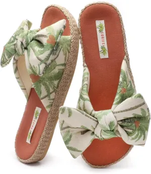 House Slippers for Women with Bow Comfy Indoor Open Toe Slides with Low Arch Support Rubber Sole for Summer