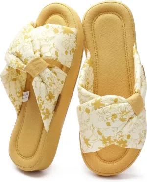 House Slippers for Women with Bow Comfy Indoor Open Toe Slides with Low Arch Support Rubber Sole for Summer