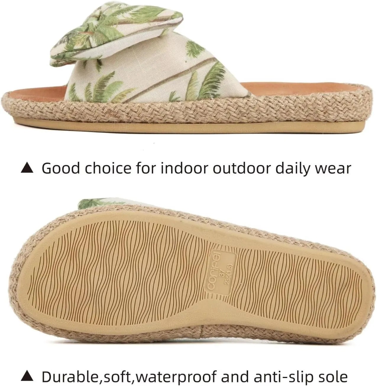 House Slippers for Women with Bow Comfy Indoor Open Toe Slides with Low Arch Support Rubber Sole for Summer