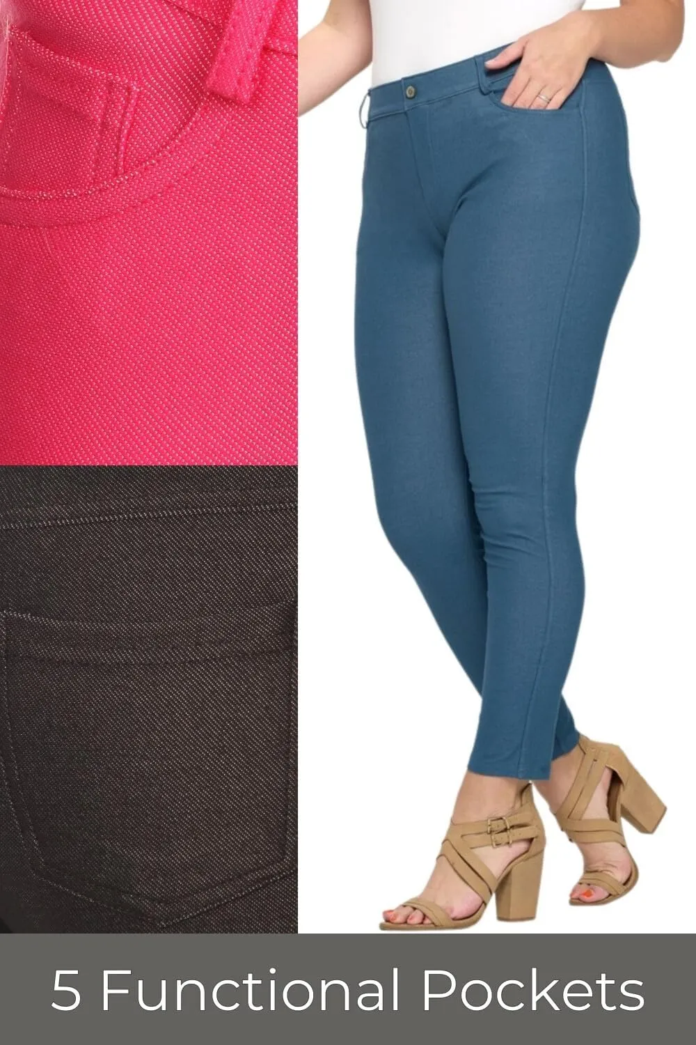 ICONOFLASH Women's Stretch Jeggings with 5 Pockets Pull On Skinny Jean Leggings (Available in Plus Size)