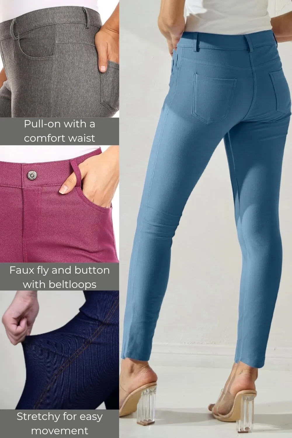 ICONOFLASH Women's Stretch Jeggings with 5 Pockets Pull On Skinny Jean Leggings (Available in Plus Size)