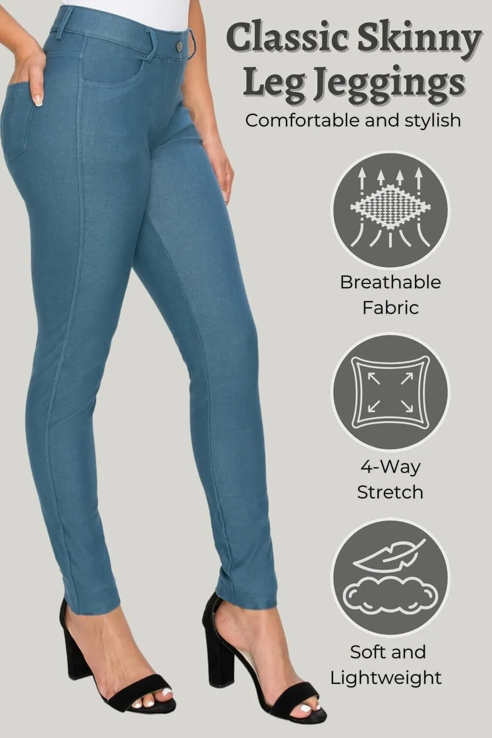 ICONOFLASH Women's Stretch Jeggings with 5 Pockets Pull On Skinny Jean Leggings (Available in Plus Size)