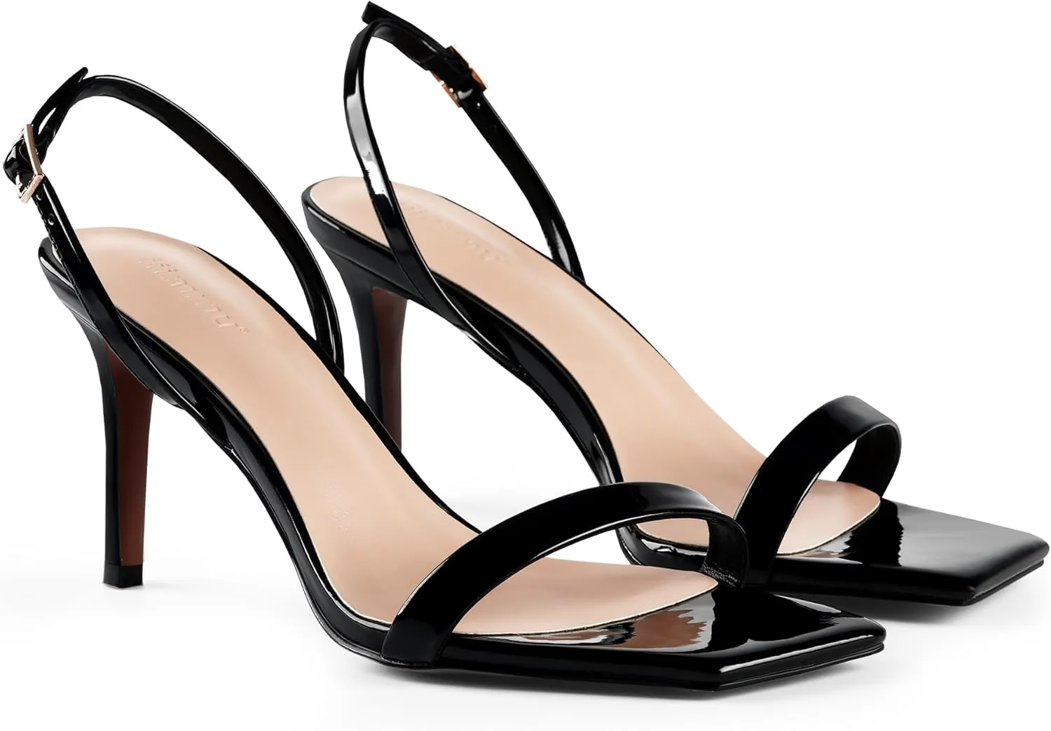 iiimmu Women's 3-Inch Stiletto Heeled Sandals, Square Open Toe Slingback, Cute and Sassy Summer Patent Leather Heels