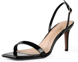 iiimmu Women's 3-Inch Stiletto Heeled Sandals, Square Open Toe Slingback, Cute and Sassy Summer Patent Leather Heels