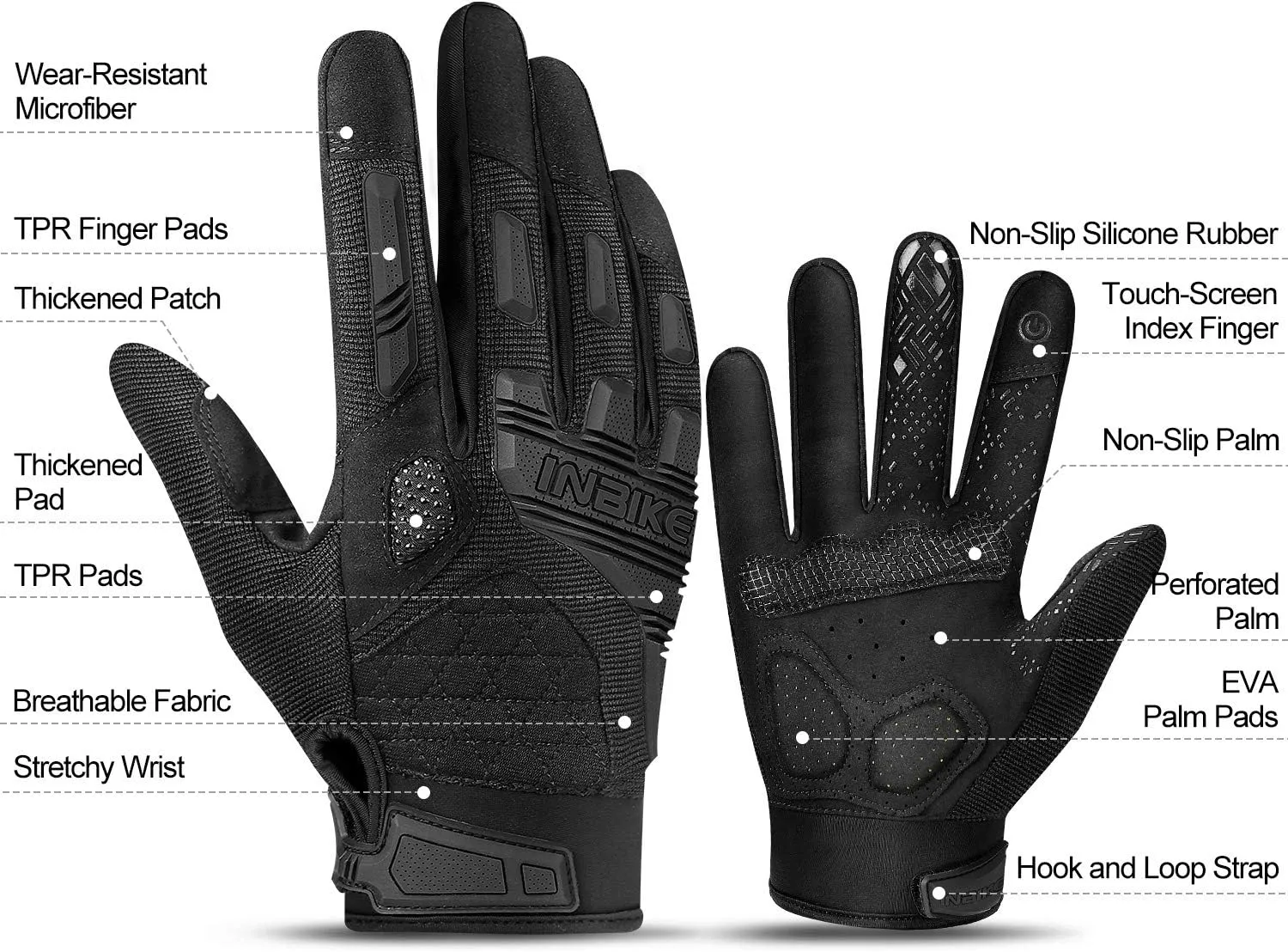 INBIKE MTB Mountain Bike Gloves Touchscreen with Thicken EVA Padded & TPR Knuckle Protection for BMX MX ATV Motorcycle