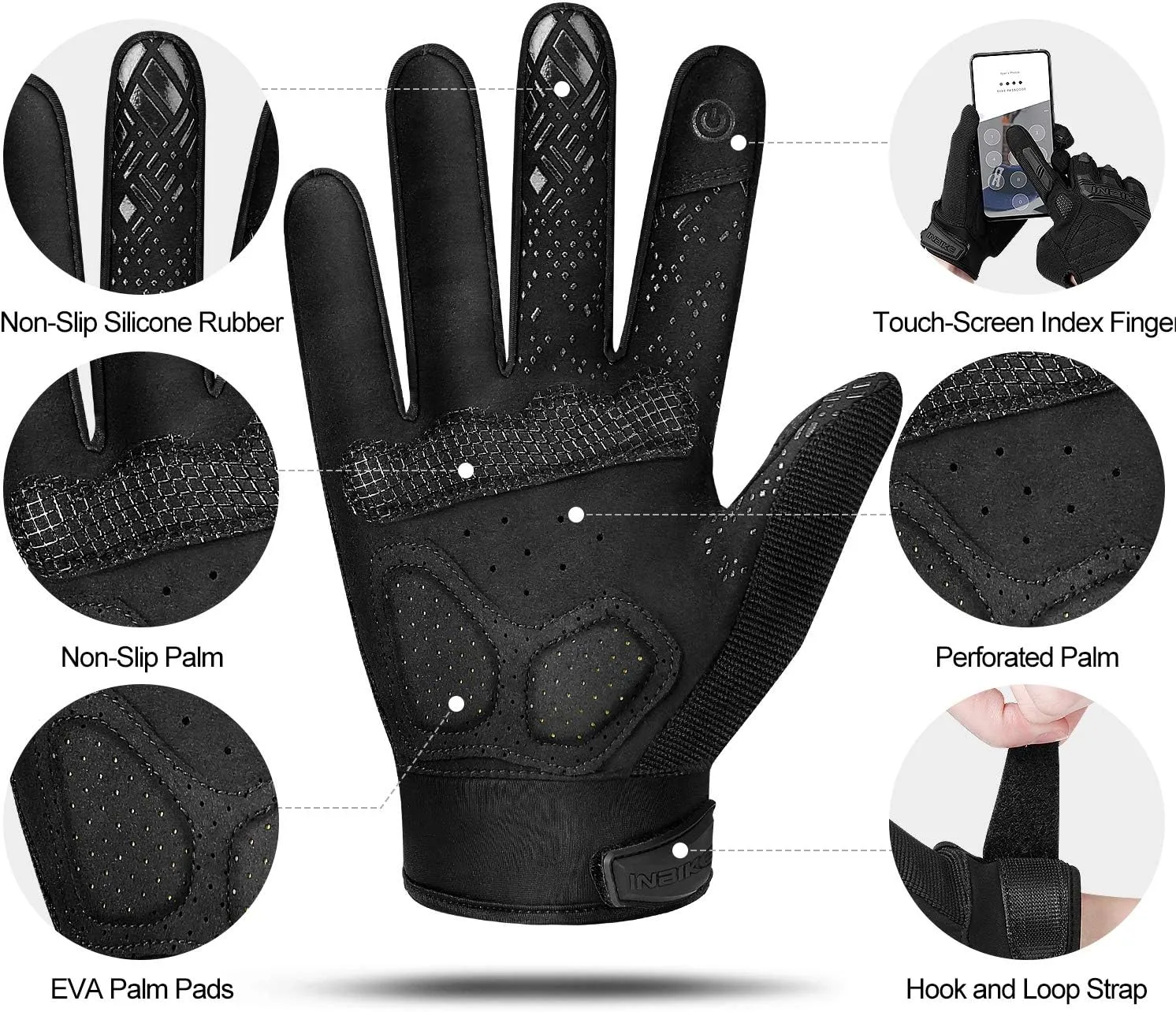 INBIKE MTB Mountain Bike Gloves Touchscreen with Thicken EVA Padded & TPR Knuckle Protection for BMX MX ATV Motorcycle