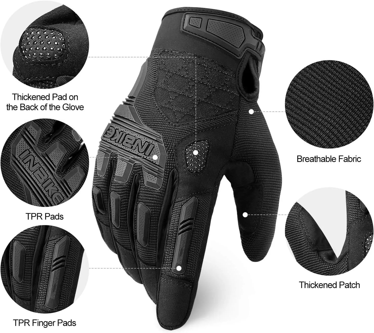 INBIKE MTB Mountain Bike Gloves Touchscreen with Thicken EVA Padded & TPR Knuckle Protection for BMX MX ATV Motorcycle
