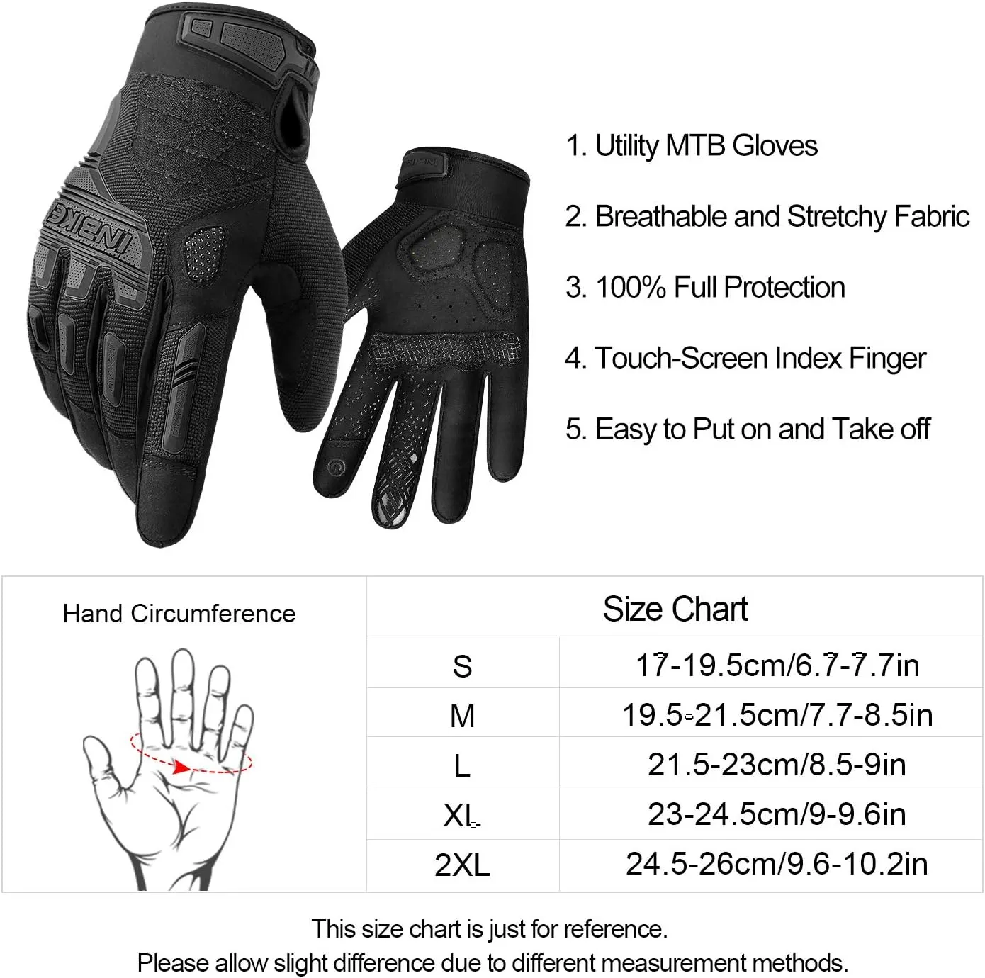 INBIKE MTB Mountain Bike Gloves Touchscreen with Thicken EVA Padded & TPR Knuckle Protection for BMX MX ATV Motorcycle