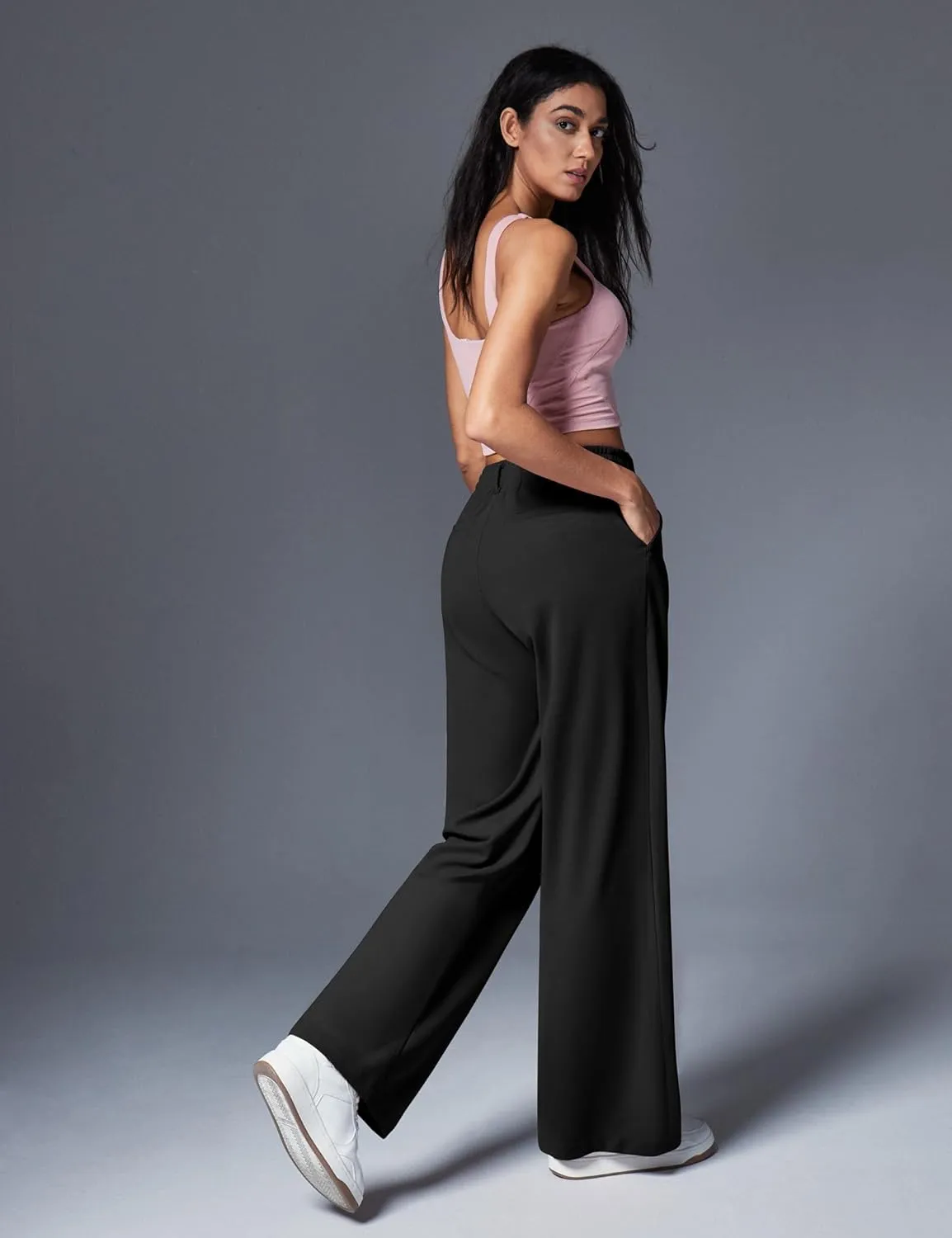 IUGA Wide Leg Stretchy Work Pants Pull on Business Casual Pants for Women High Waisted Slacks, 26''/28'' Dress Pants