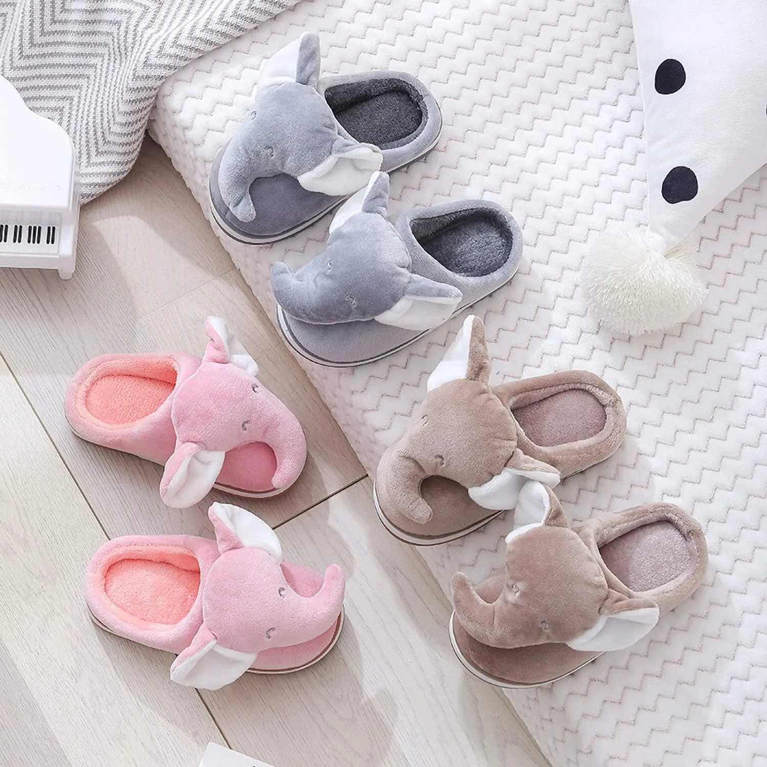 ixiton Adult unisex Winter warm Cartoon animal slippers,Cozy Memory foam Animal-shaped slippers,Cartoon elephant slippers,Indoor And Outdoor Non-slip slippers