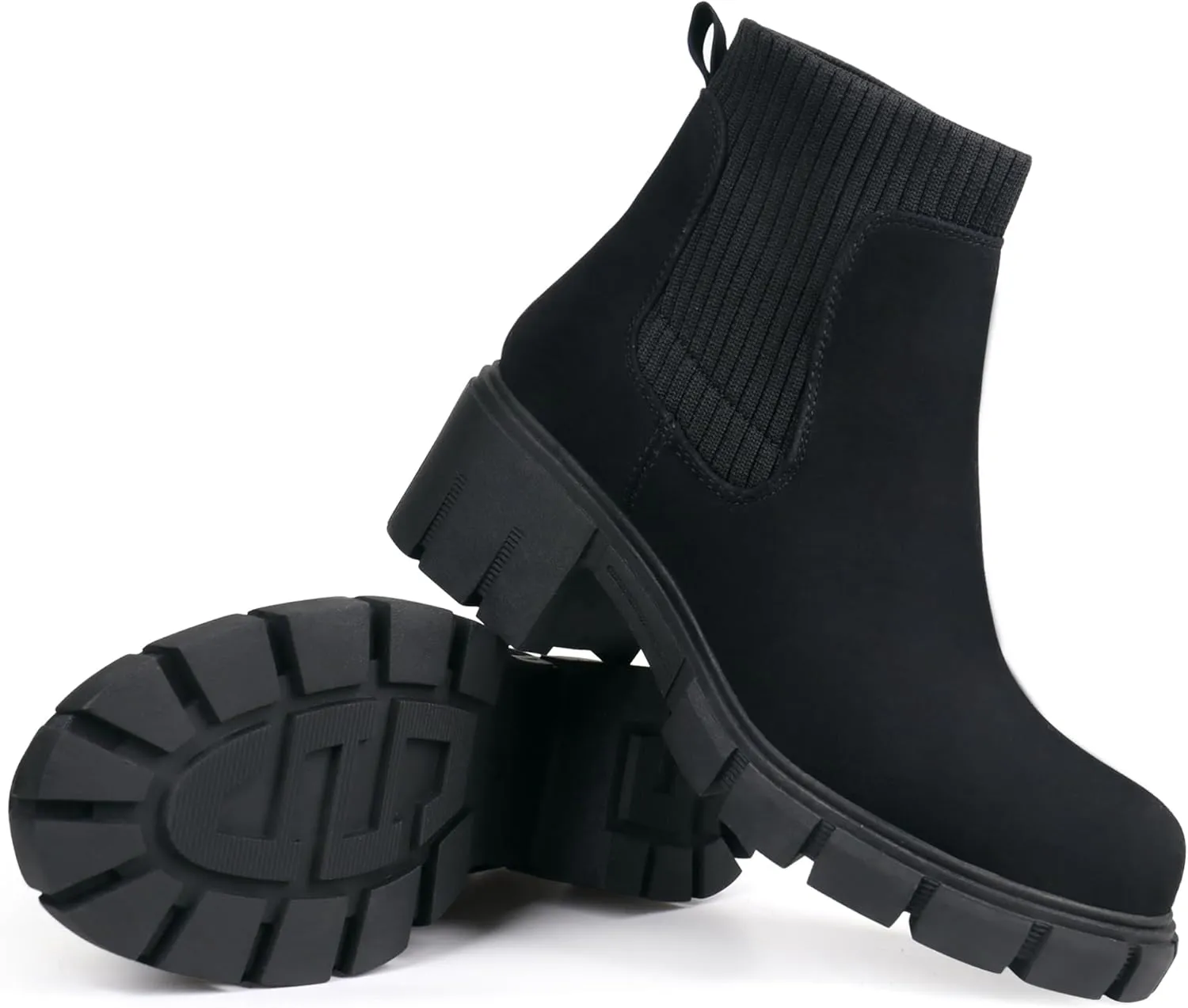 JABASIC Womens Chunky Ankle Boots Slip on Chelsea Boots Elastic Booties