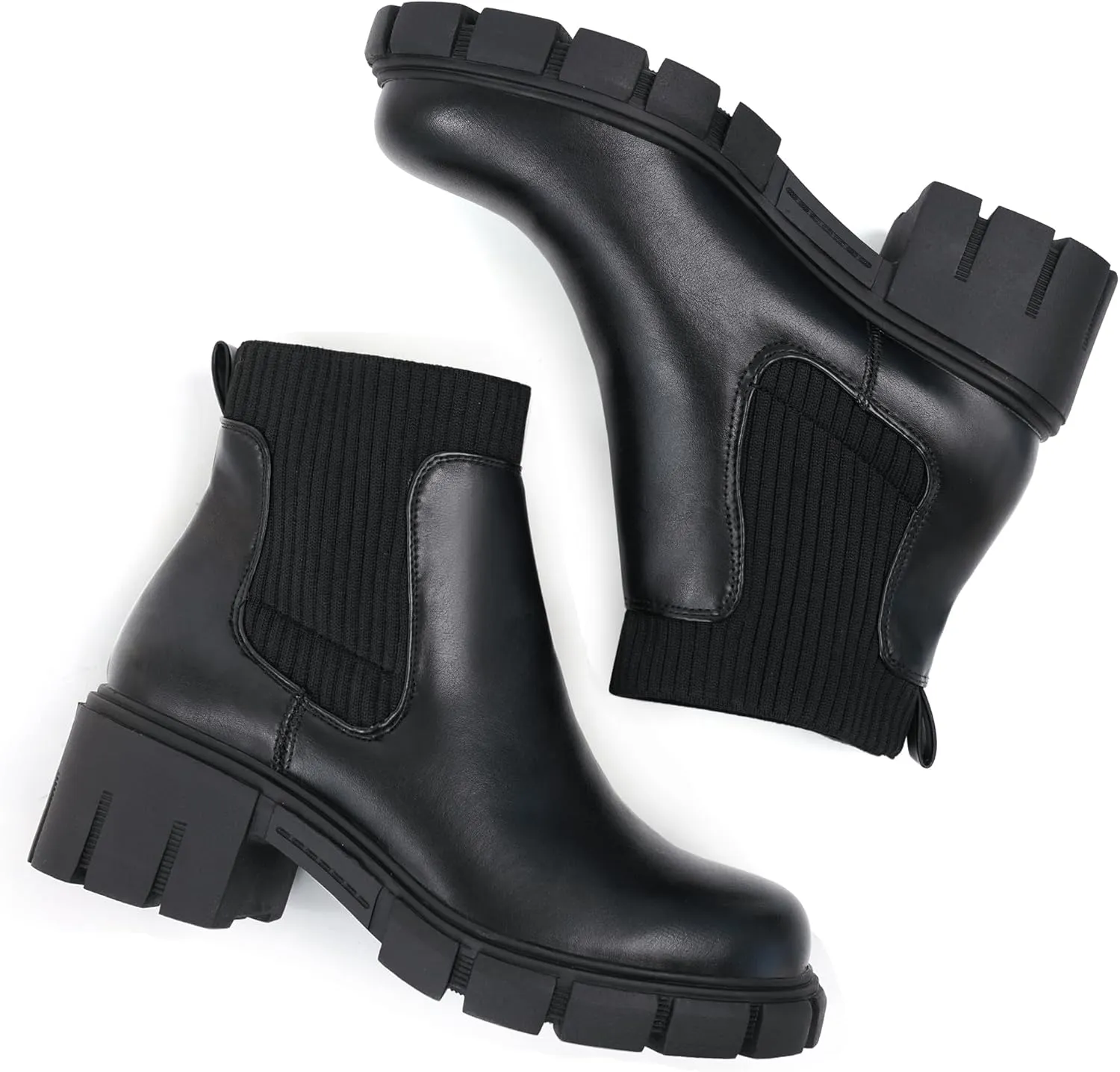 JABASIC Womens Chunky Ankle Boots Slip on Chelsea Boots Elastic Booties