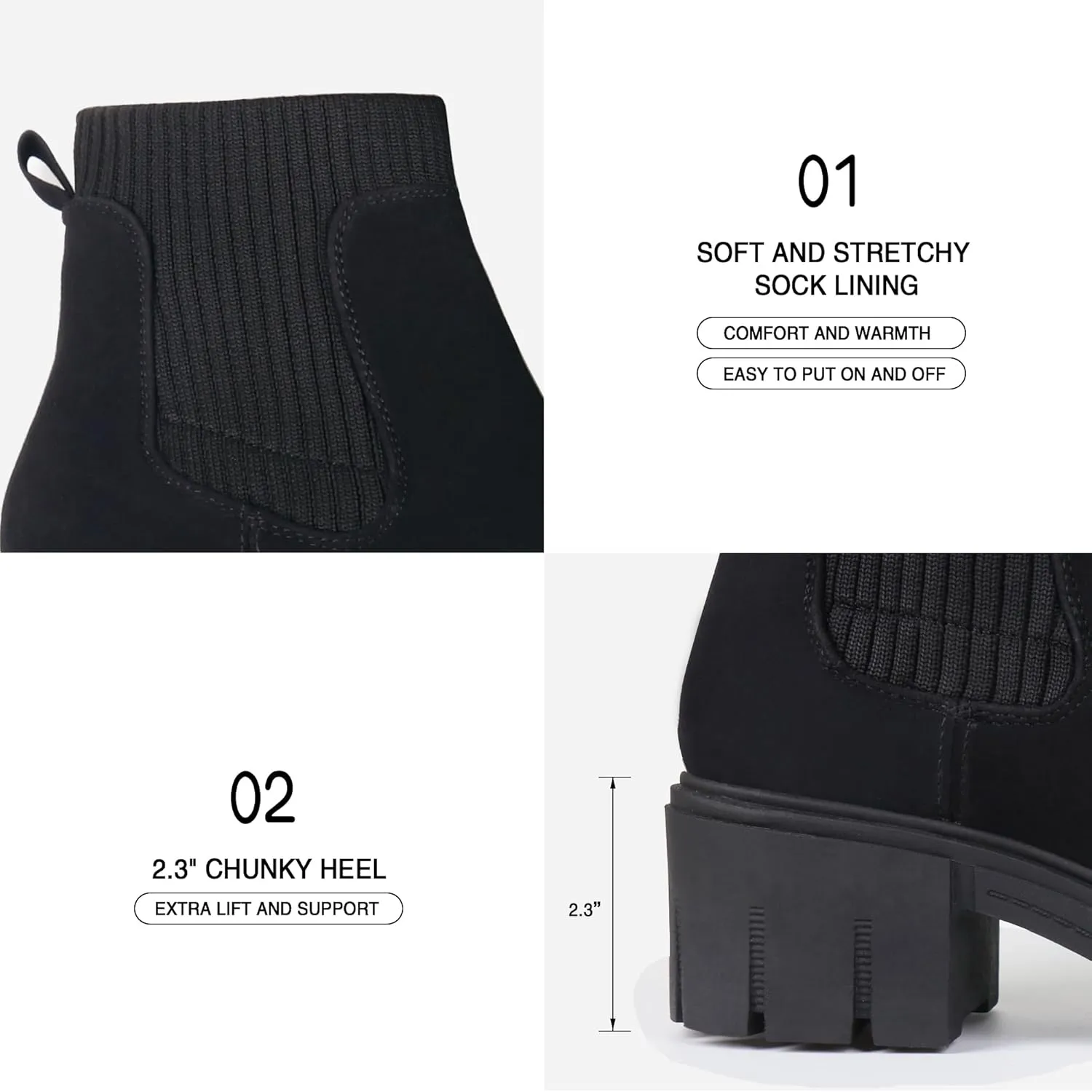 JABASIC Womens Chunky Ankle Boots Slip on Chelsea Boots Elastic Booties
