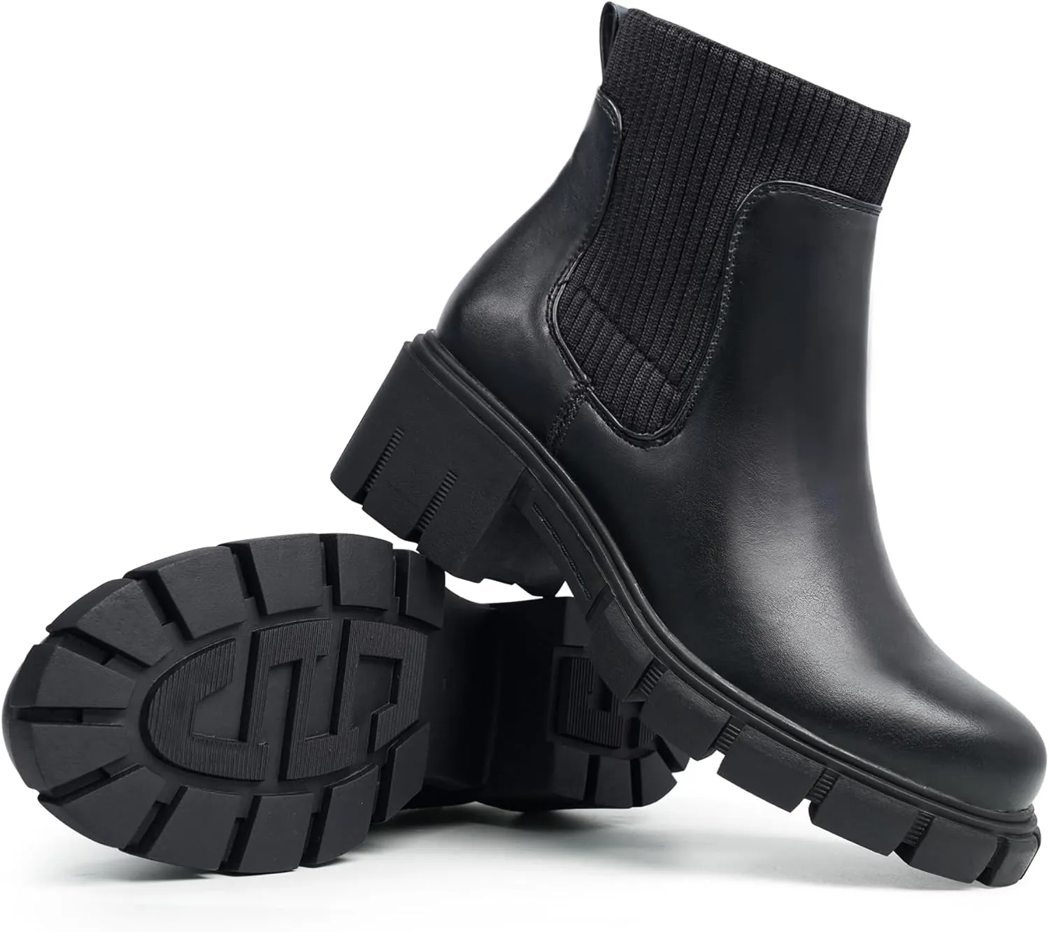 JABASIC Womens Chunky Ankle Boots Slip on Chelsea Boots Elastic Booties