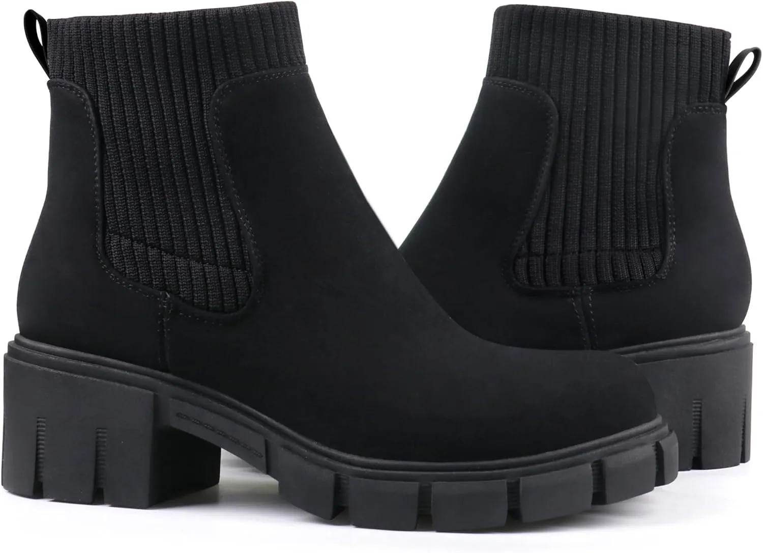 JABASIC Womens Chunky Ankle Boots Slip on Chelsea Boots Elastic Booties