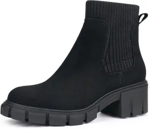 JABASIC Womens Chunky Ankle Boots Slip on Chelsea Boots Elastic Booties