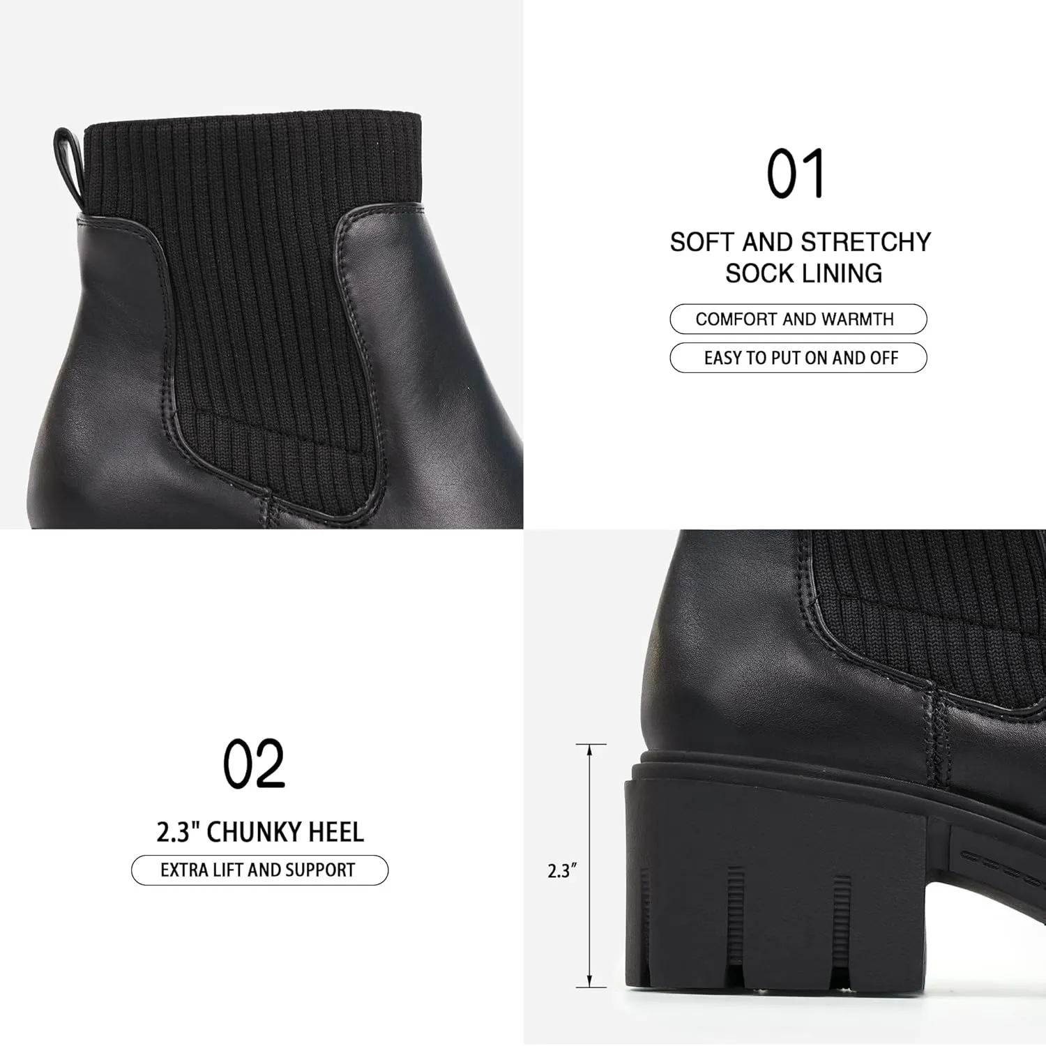 JABASIC Womens Chunky Ankle Boots Slip on Chelsea Boots Elastic Booties