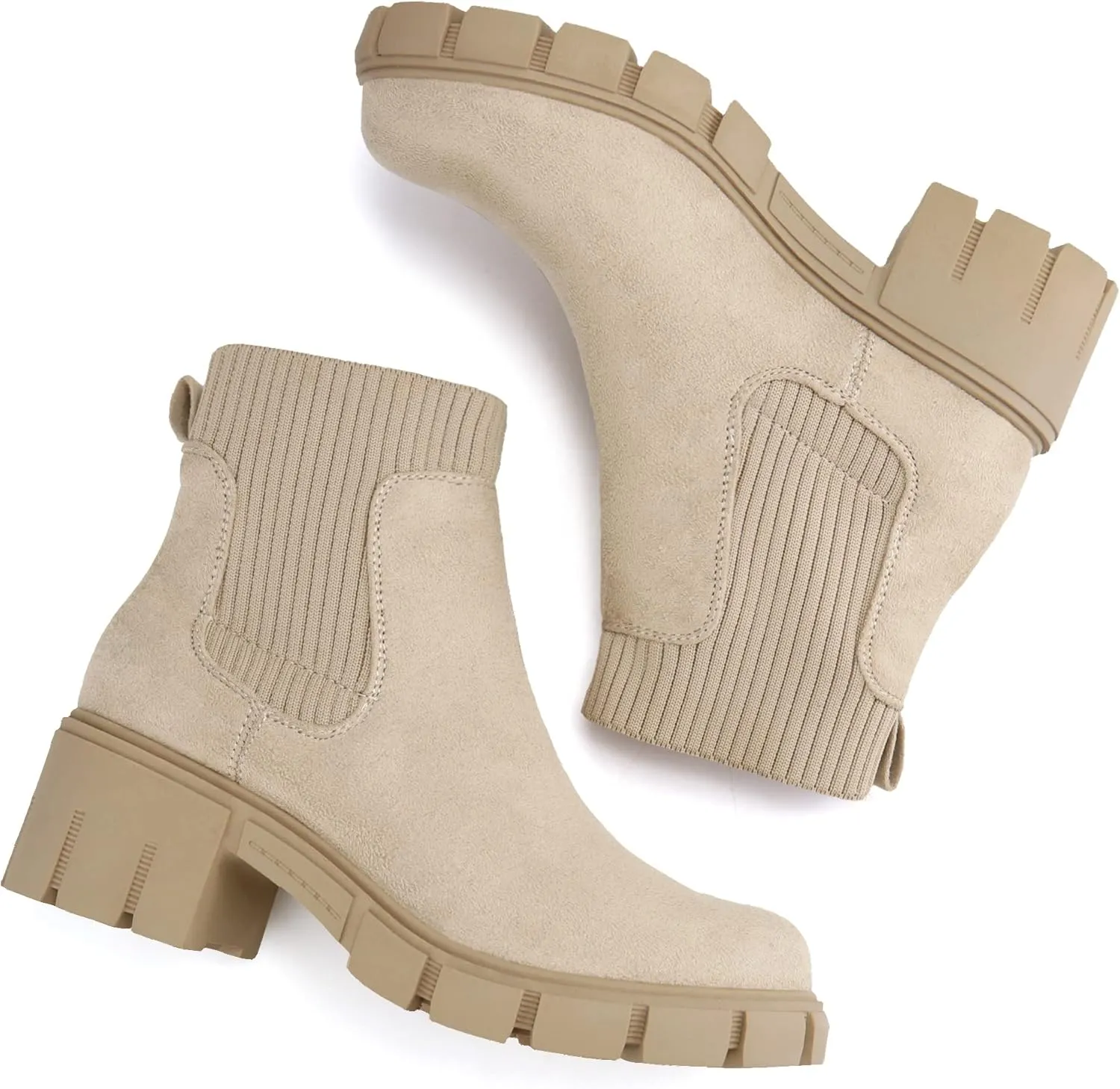 JABASIC Womens Chunky Ankle Boots Slip on Chelsea Boots Elastic Booties