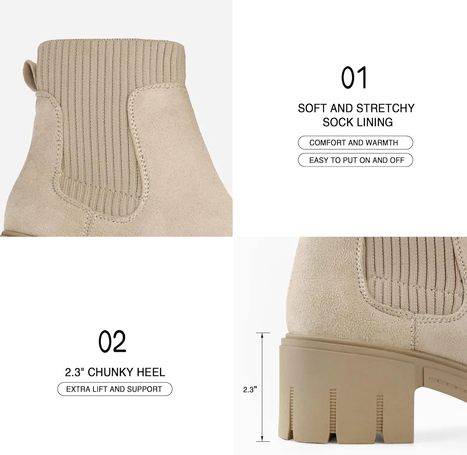 JABASIC Womens Chunky Ankle Boots Slip on Chelsea Boots Elastic Booties