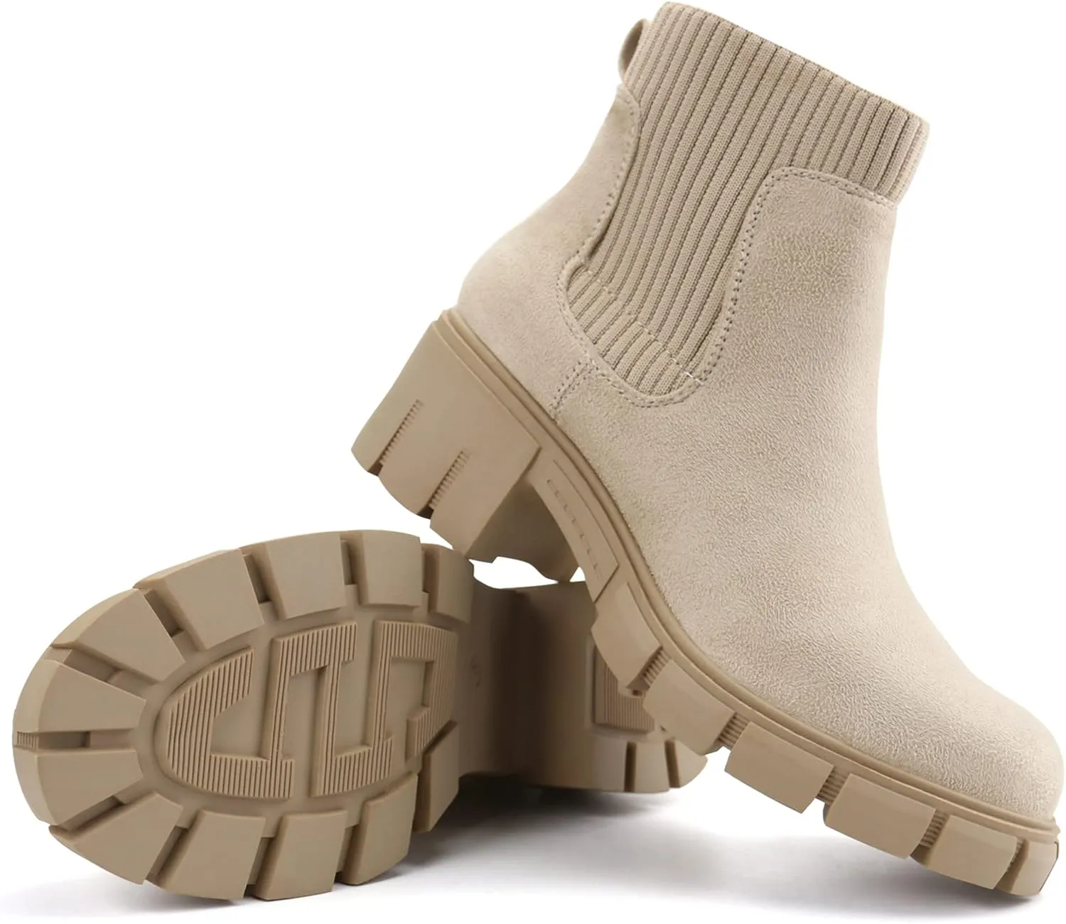 JABASIC Womens Chunky Ankle Boots Slip on Chelsea Boots Elastic Booties