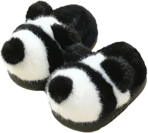 JadeRich Little Kids Fuzzy Cute Panda Slippers Comfy Warm Plush Memory Foam Winter House Shoes for Girls Boys