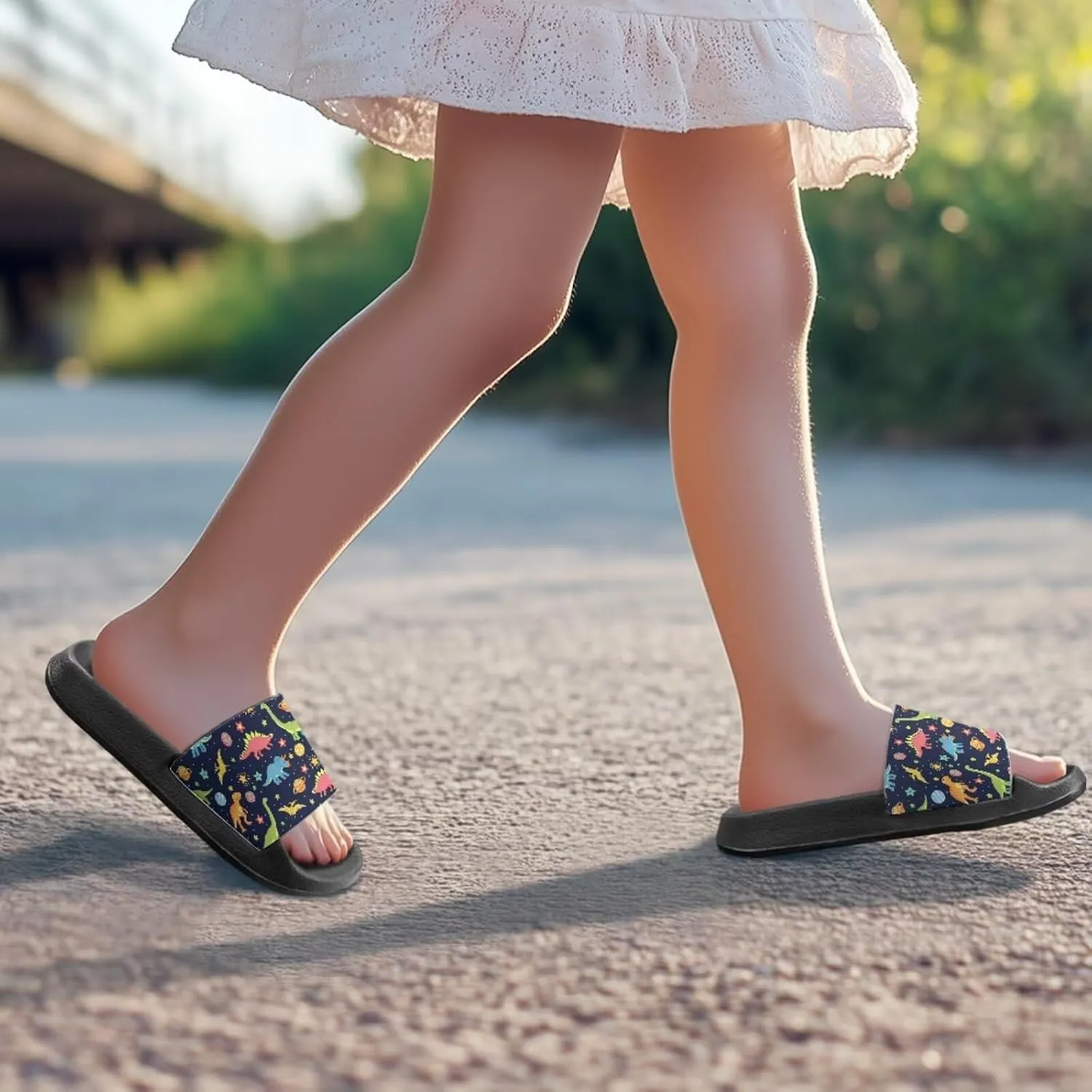 Jeiento Kids Slides for Boy Girl Soft Comfort Children Home Shoes Non-Slip Novelty Open Toe Sandal Youth Shower Shoes