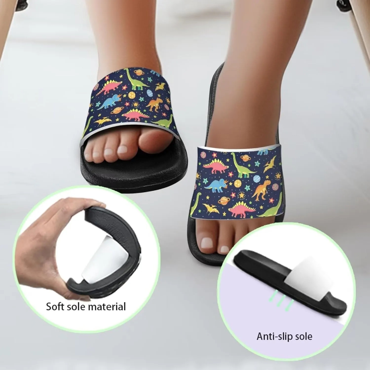 Jeiento Kids Slides for Boy Girl Soft Comfort Children Home Shoes Non-Slip Novelty Open Toe Sandal Youth Shower Shoes