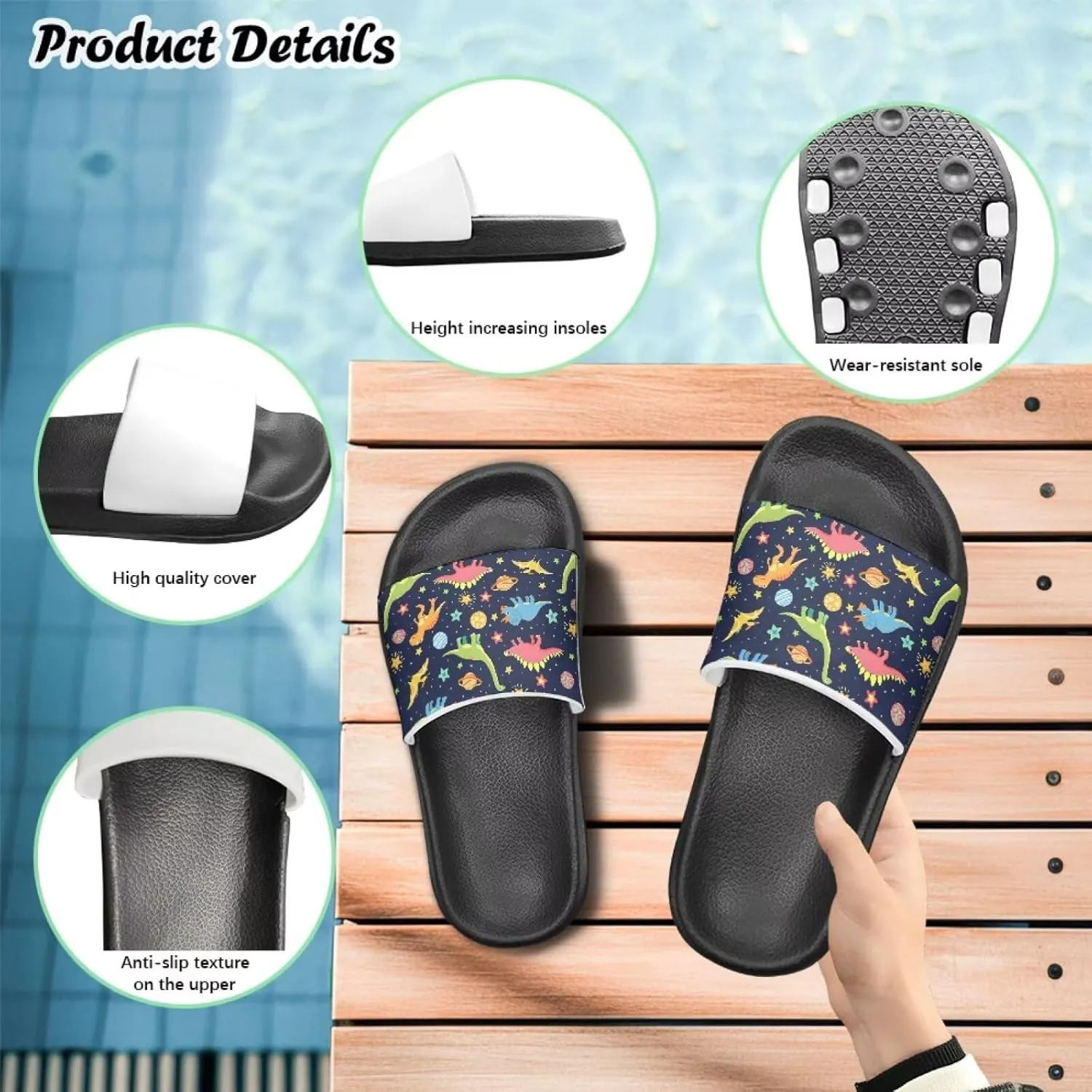 Jeiento Kids Slides for Boy Girl Soft Comfort Children Home Shoes Non-Slip Novelty Open Toe Sandal Youth Shower Shoes