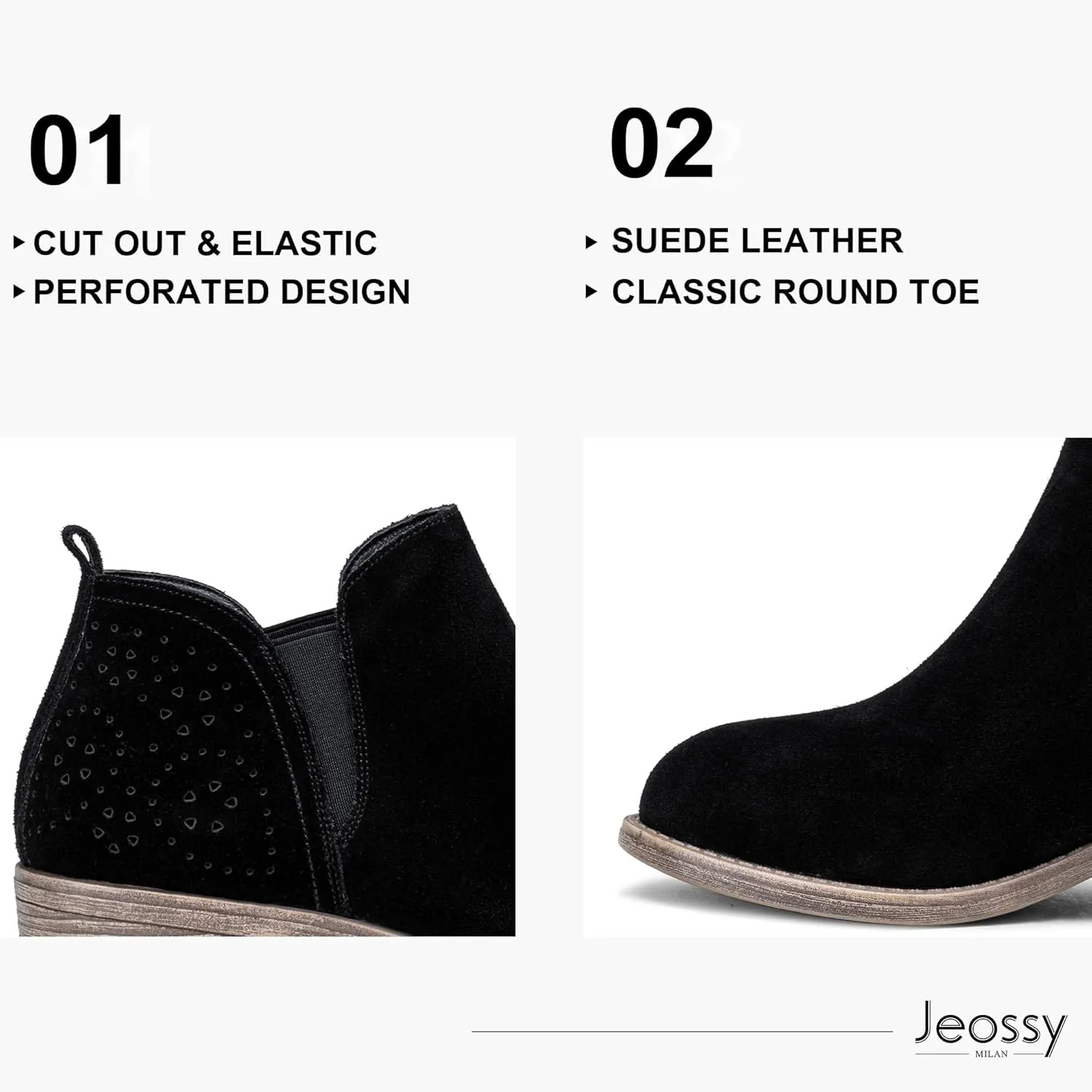 Jeossy Women's 9615 Chelsea Ankle Boots Cutout Perforated Short Booties Slip on
