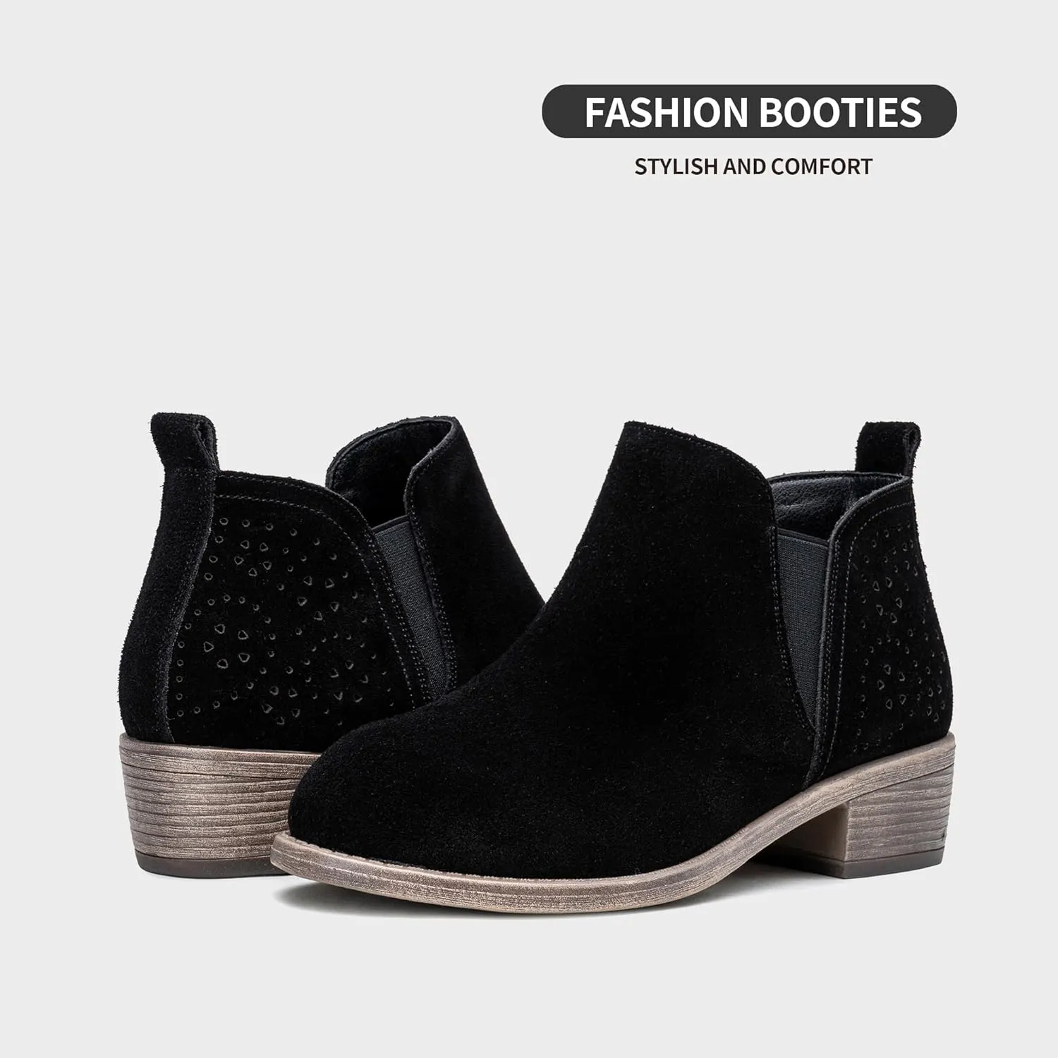 Jeossy Women's 9615 Chelsea Ankle Boots Cutout Perforated Short Booties Slip on