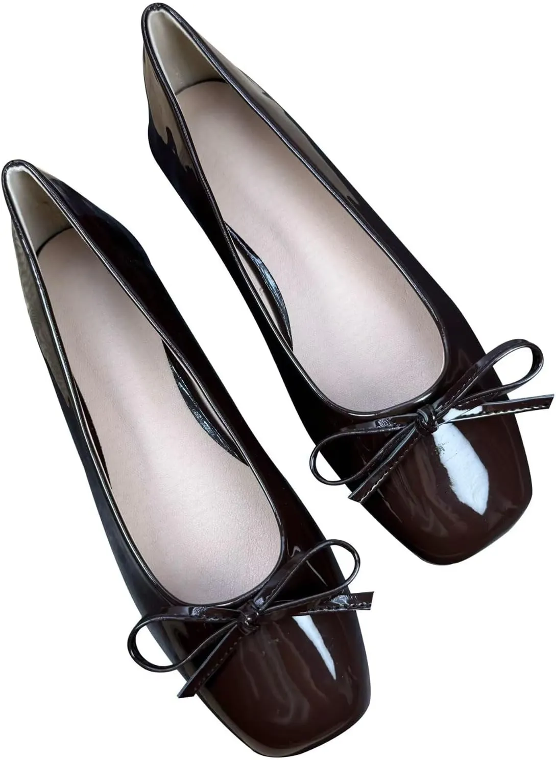 JiangWei Shu Women's Bow Knot Square Toe Ballet Flats Slip On Walking Wedding Soft Shoes