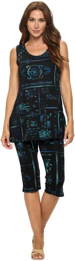 Jostar Stretchy Tank Capri Pant Set Print-9002BN-TRP1-W401