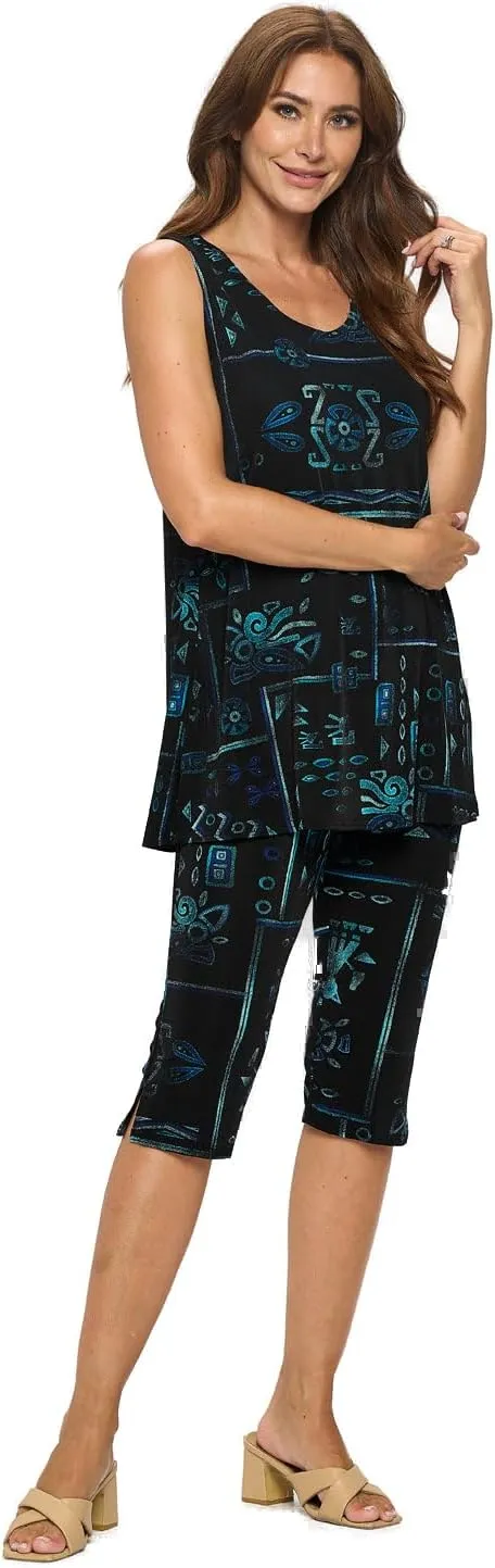 Jostar Stretchy Tank Capri Pant Set Print-9002BN-TRP1-W401