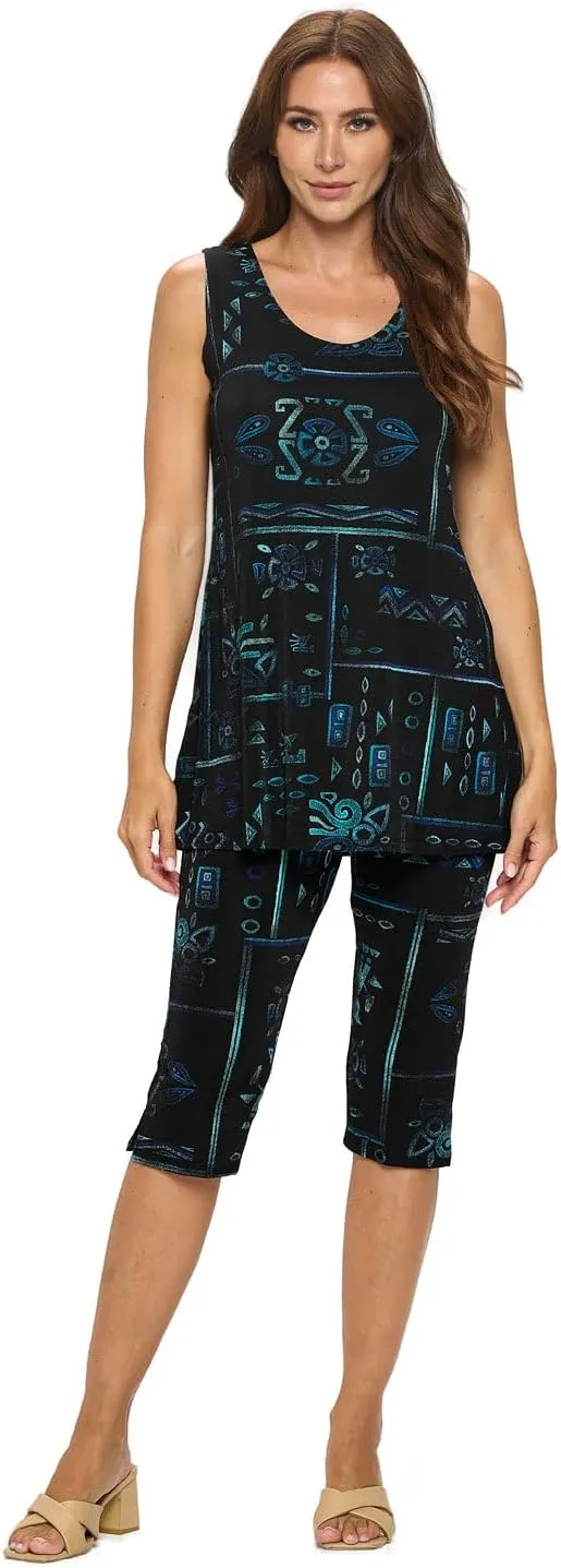 Jostar Stretchy Tank Capri Pant Set Print-9002BN-TRP1-W401