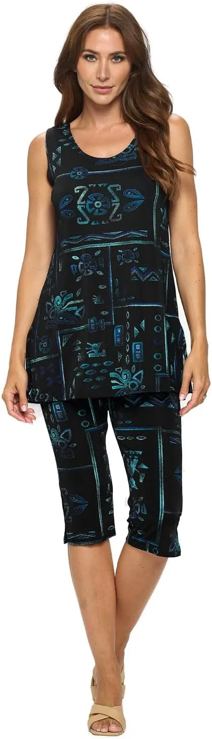 Jostar Stretchy Tank Capri Pant Set Print-9002BN-TRP1-W401