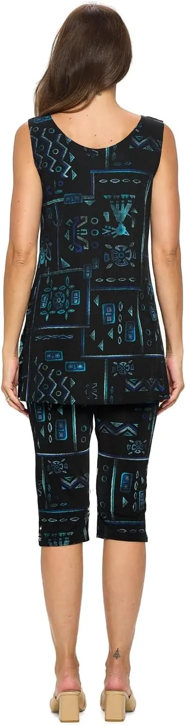 Jostar Stretchy Tank Capri Pant Set Print-9002BN-TRP1-W401