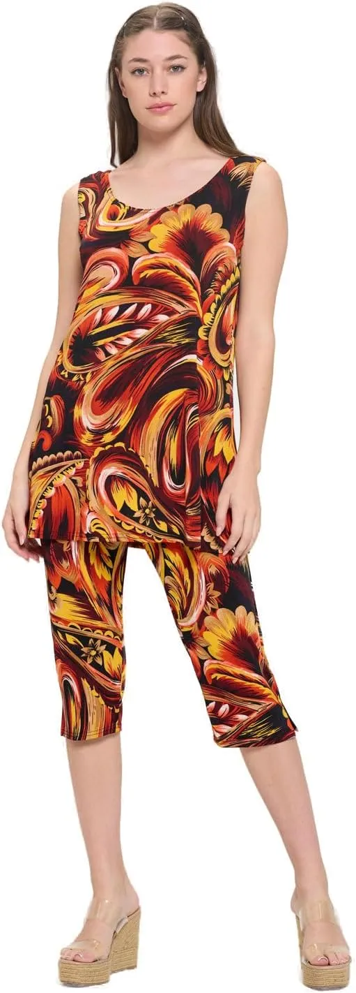 Jostar Stretchy Tank Capri Pant Set Print-9002BN-TRP1-W435