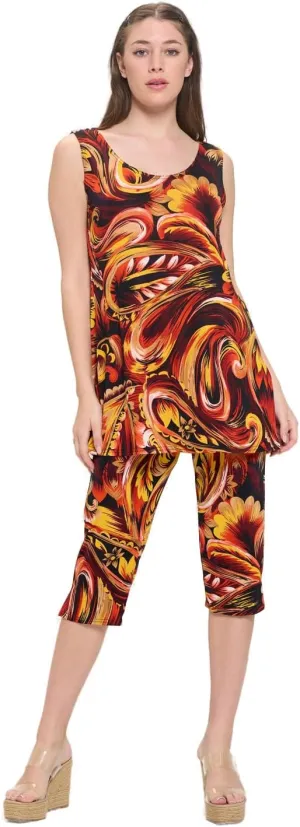 Jostar Stretchy Tank Capri Pant Set Print-9002BN-TRP1-W435