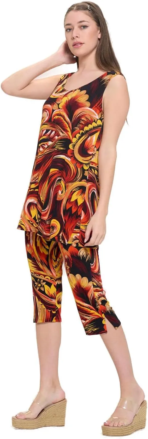 Jostar Stretchy Tank Capri Pant Set Print-9002BN-TRP1-W435